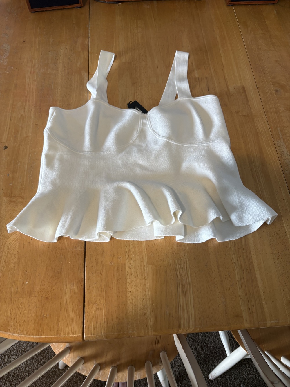 Express Body Contour Women's Peplum Knit Tank Top White Size XL Sweetheart Neck